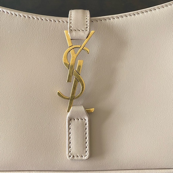 Saint Laurent Taupe Leather Shoulder Bag with Gold YSL Emblem - Picture 7 of 10